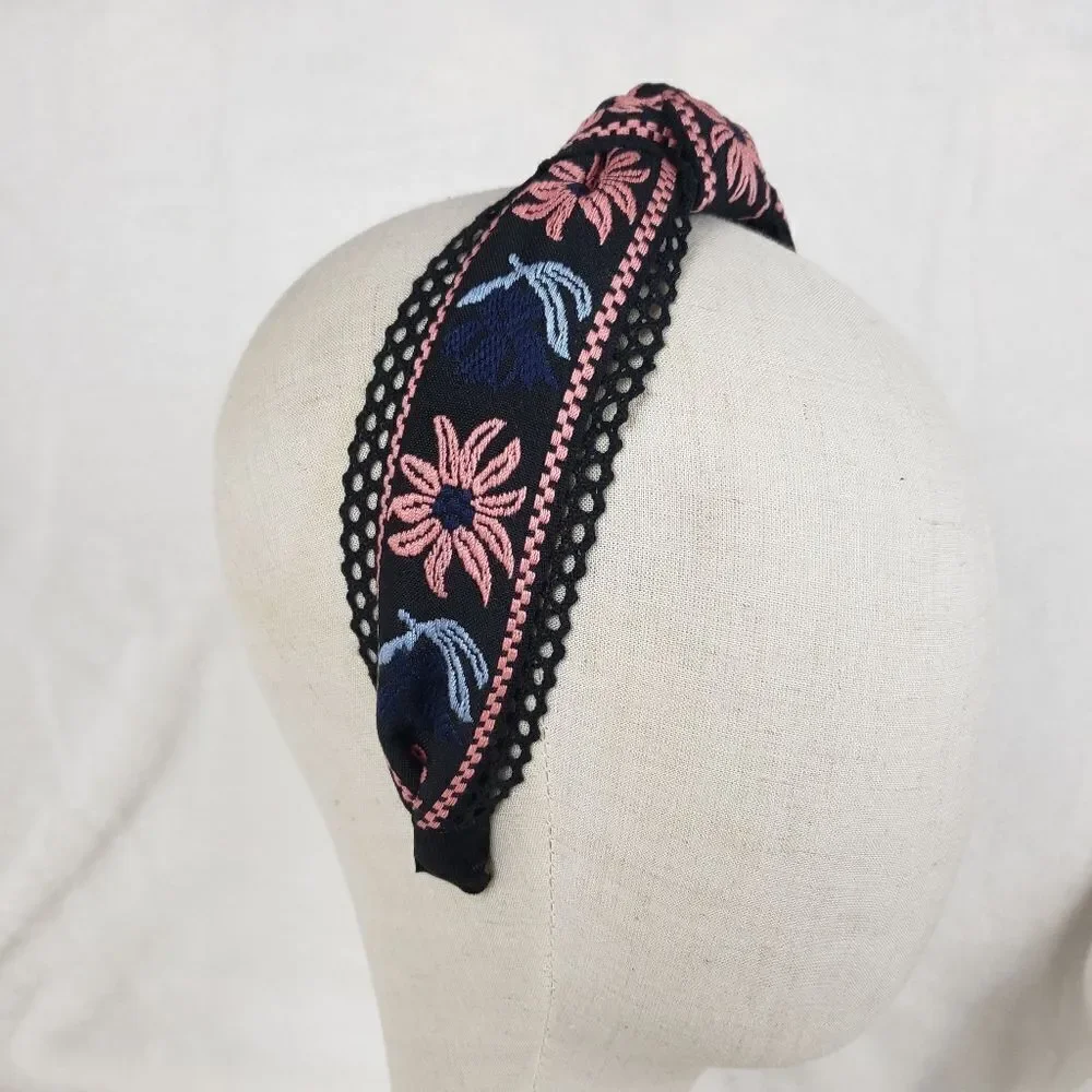 Embroidered Top Knot Headband